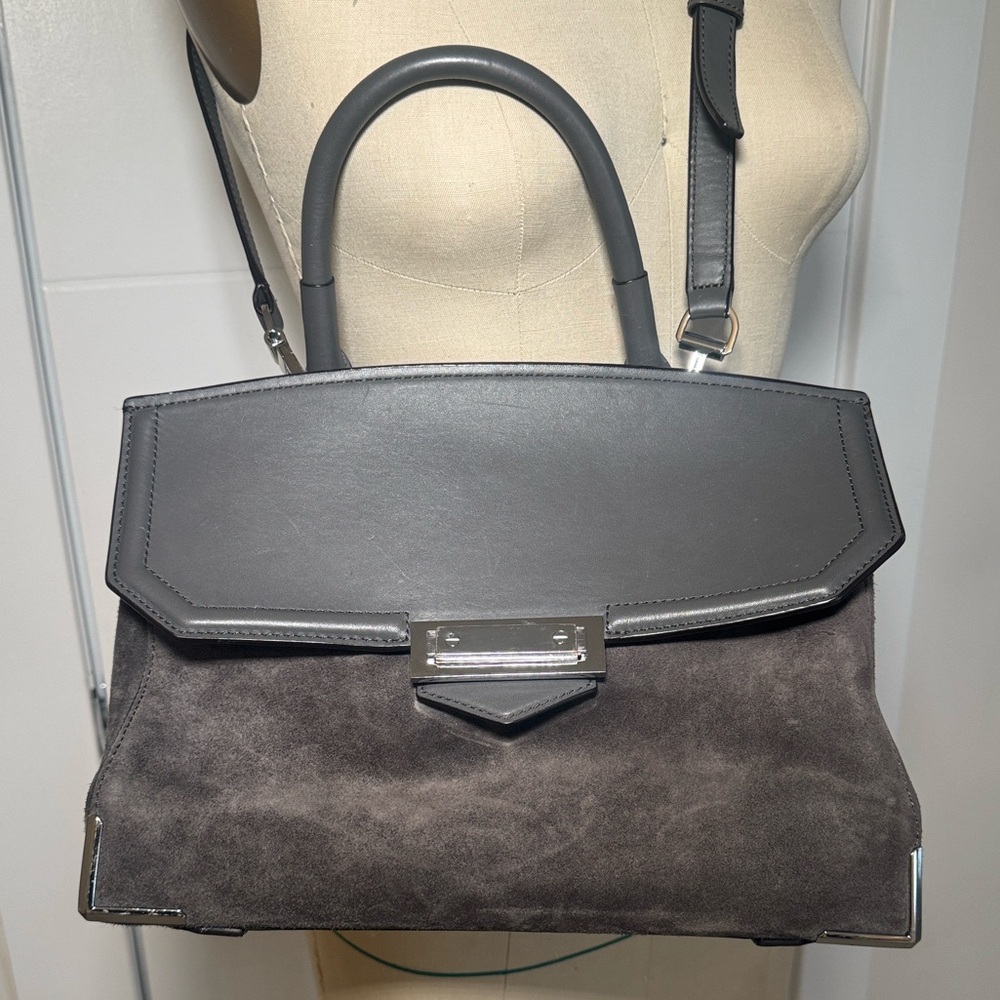 Alexander Wang Marion Satchel Grey Leather Suede Large Crossbody Bag